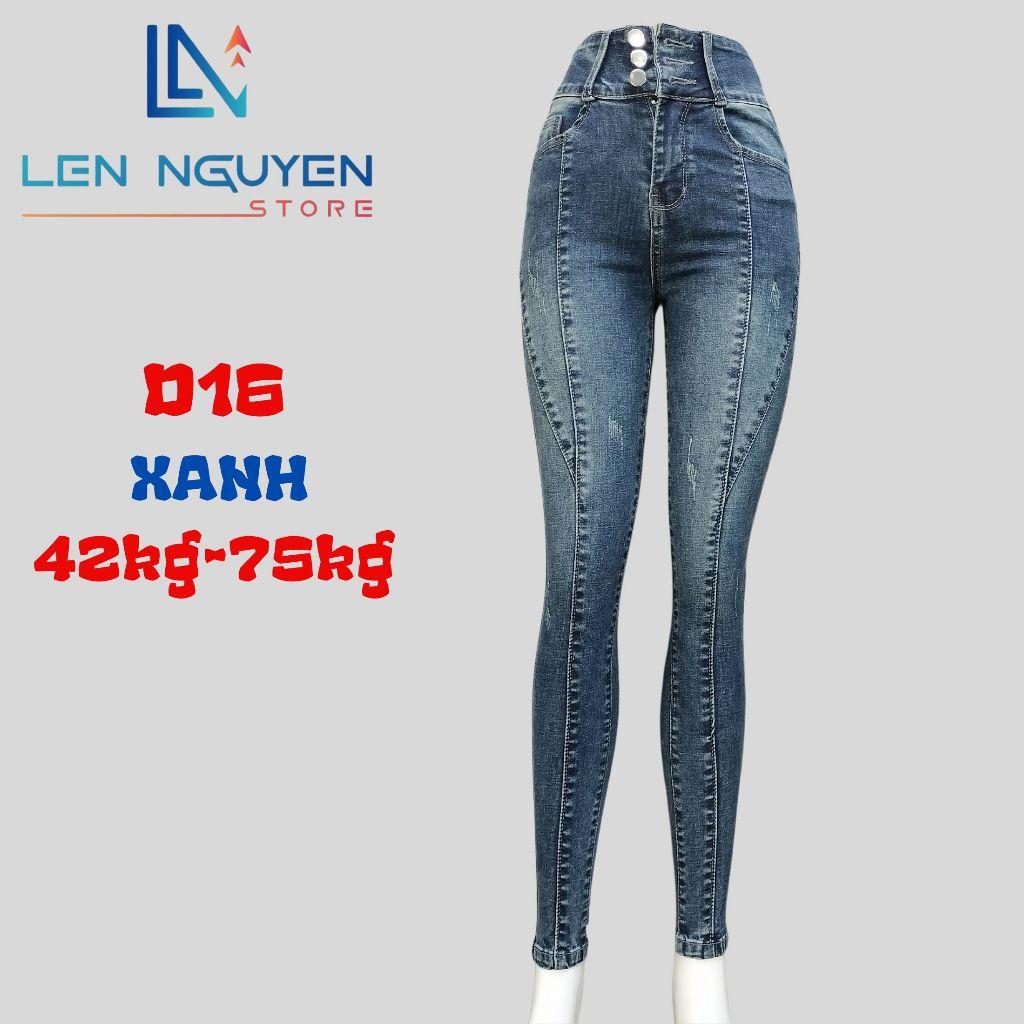 D16_ Quần jean nữ, dài, lưng cao, quần bò nữ dáng ôm, quần rin nữ có big size, cho 42kg đến 75kg,LEN NGUYEN STORE - Xanh Nhạt