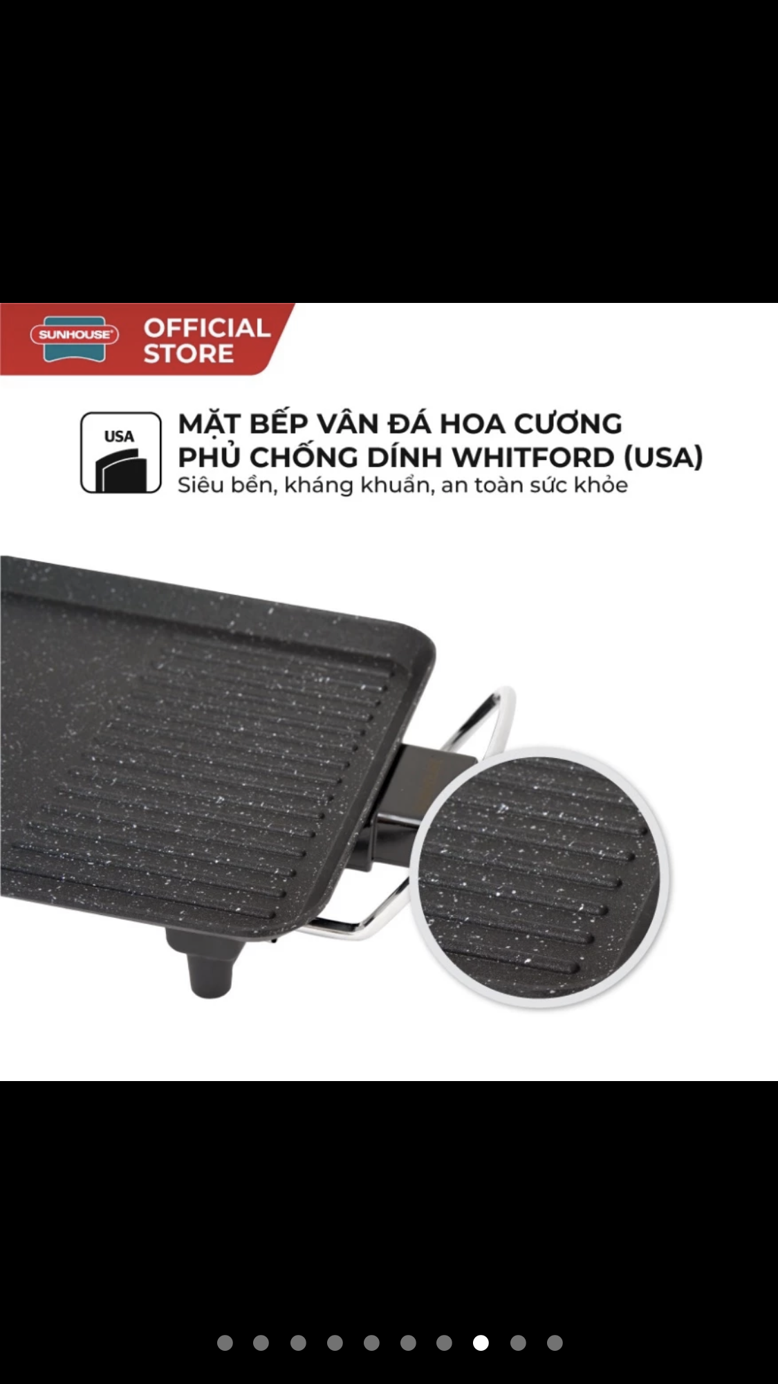 Bếp Nướng Điện Sunhouse SHD4607, Công Suất 1500W, Phủ Chống Dính Whitford Phủ Đá Hoa Cương, Hàng Chính Hãng