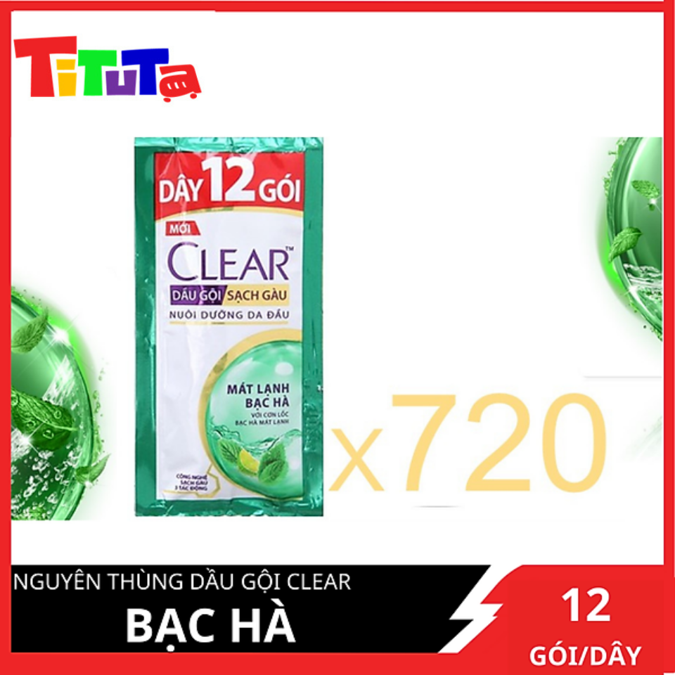 [Giá sỉ] Nguyên thùng Dầu gội Clear Bạc hà Dây 12 góiX60