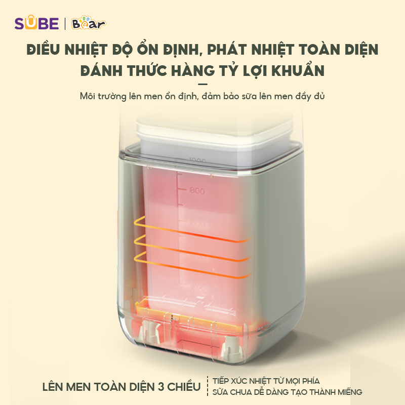 Máy Làm Sữa Chua Bear SB-SC12C - Dung tích 1L, Lên men tự động 3 mức độ - Hàng chính hãng