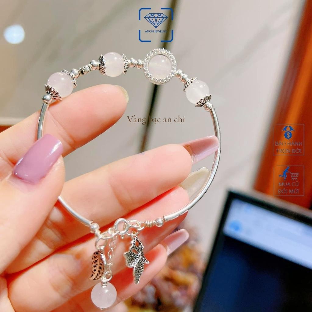 Vòng tay dây charm bạc mix đá mặt trăng moonstone phong thủy, trang sức Anchi jewelry