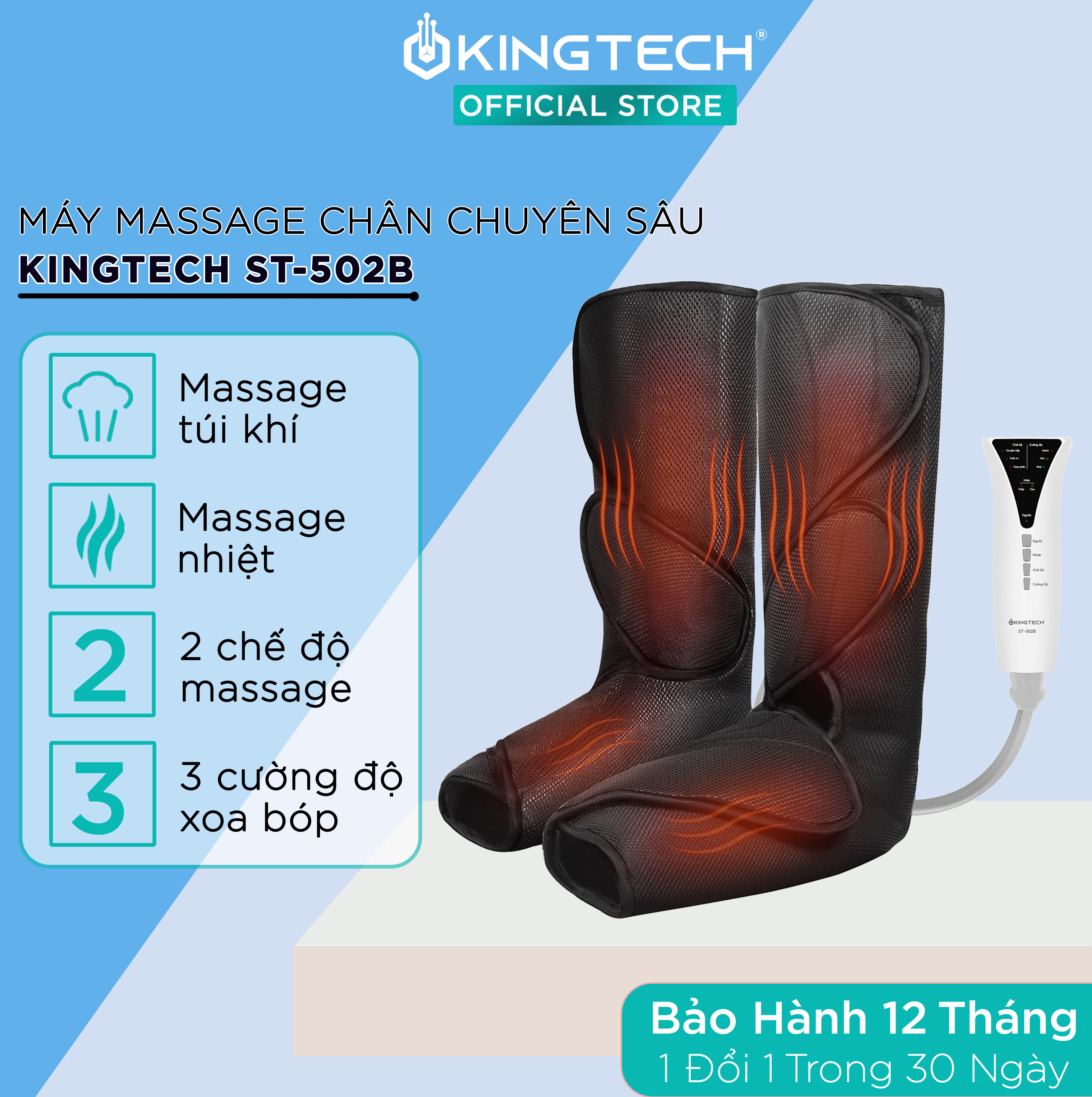 Máy Massage Cao Cấp Kingtech St - 502B - Giúp Tuần Hoàn, Giảm Đau Mỏi - Mát Xa Thư Giãn Bàn Và Bắp Chân Tích Hợp Nhiệt Kèm Điều Khiển Cầm Tay - Quà Tặng Ý Nghĩa Cho Người Thân