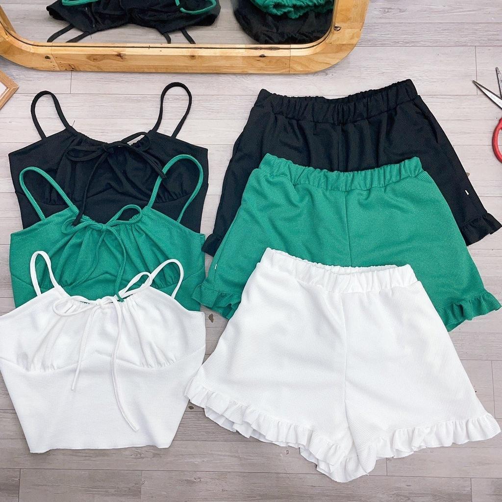 Set Áo Dây Quần Đùi chất liệu vải tổ ong nhiều lổ thông hơn li ti thông thoáng BIGSIZE CÔ NHỎ- SET20