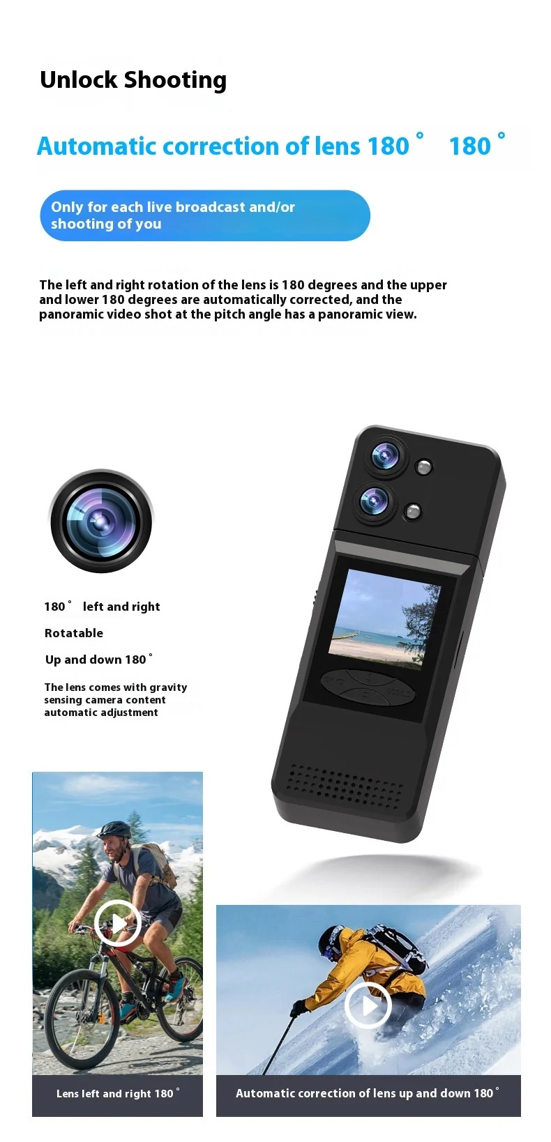 ROGTZ Máy Quay Phim Hành Động Thể Thao Đeo Trên Người, Camera Góc Rộng 2K, Màn Hình 1,5 inch, Ống Kính Xoay 180 Độ Action A3 - Hàng Nhập Khẩu