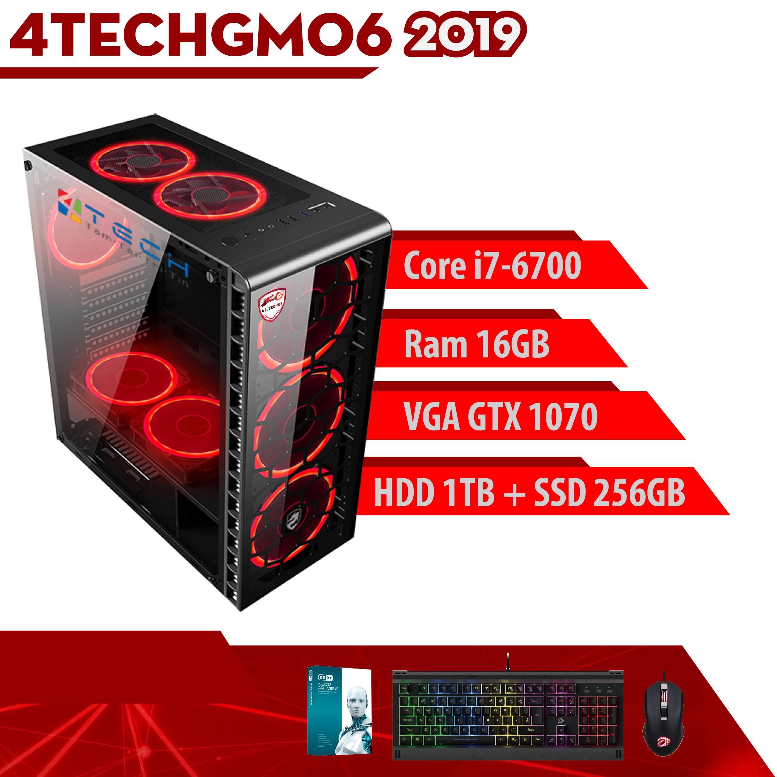 PC Case Gear Game khủng, Máy Tính 4TechGM06 2019 chiến mọi Game đòi cấu hình cao không bị chậm như Pubg, GTA5, đá bóng, Snake, truy kích, đột kích, đánh bài/danh bai và các dòng Game hay Top thế giới(siêu nhân, kinh dị, danh nhau, xây dựng). - Hàng Chính