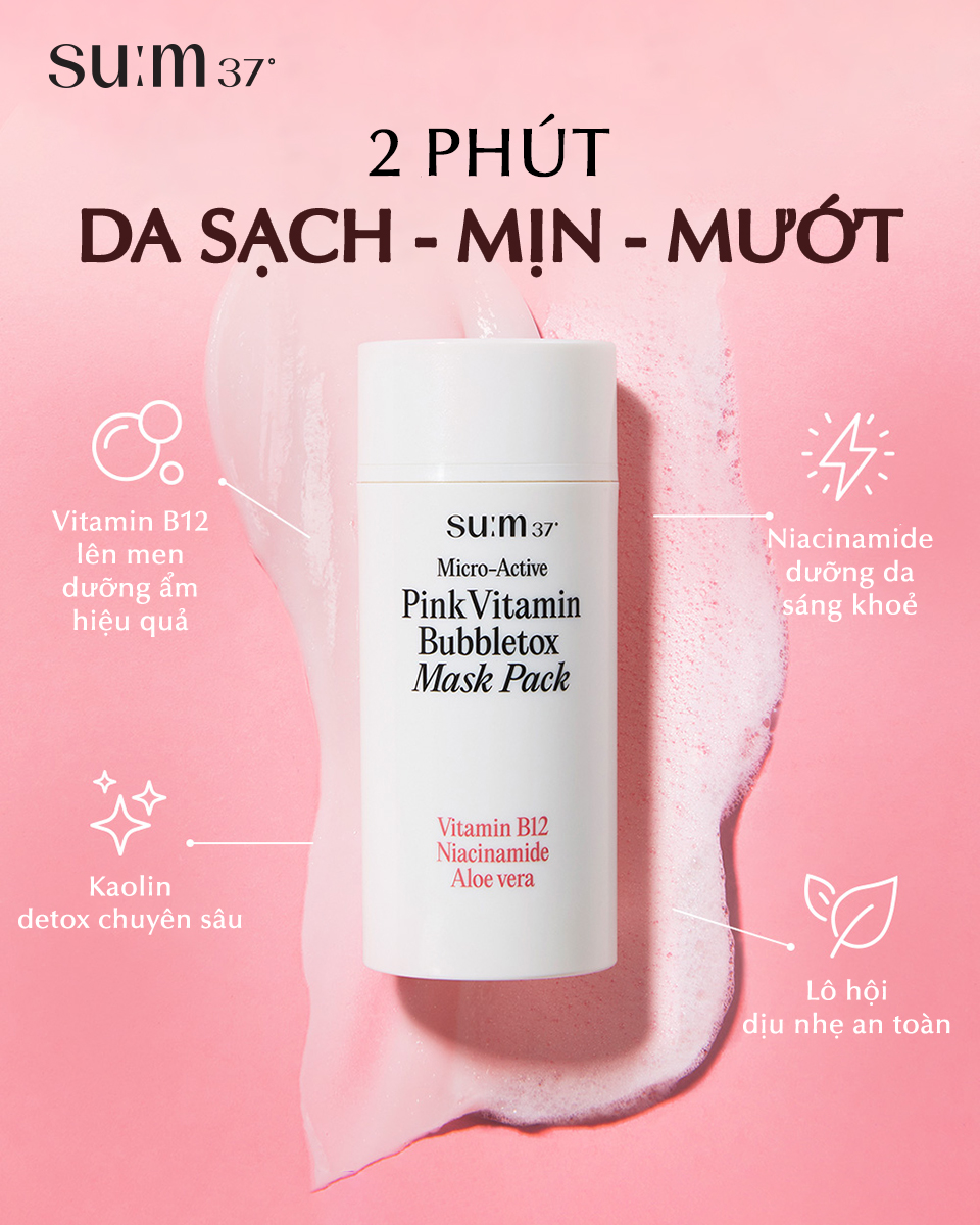 Mặt nạ sủi bọt hồng su:m37 Micro Active Pink Vitamin Bubbletox Mask Pack