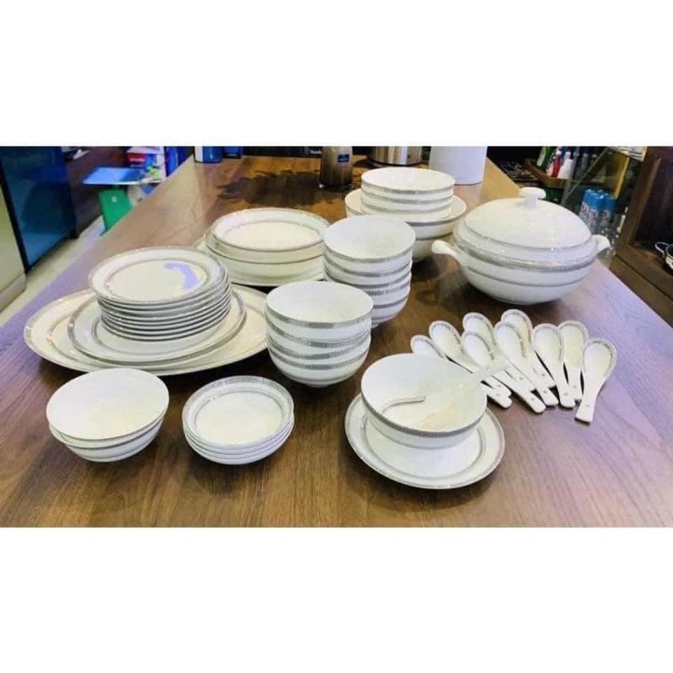 Bộ Bát Đĩa Sứ Cao Cấp Imperial 50 Món Viền Bạc Siêu Sang, Bộ Bát Đĩa Bàn Ăn Tuyệt Đẹp, Nhập Đức