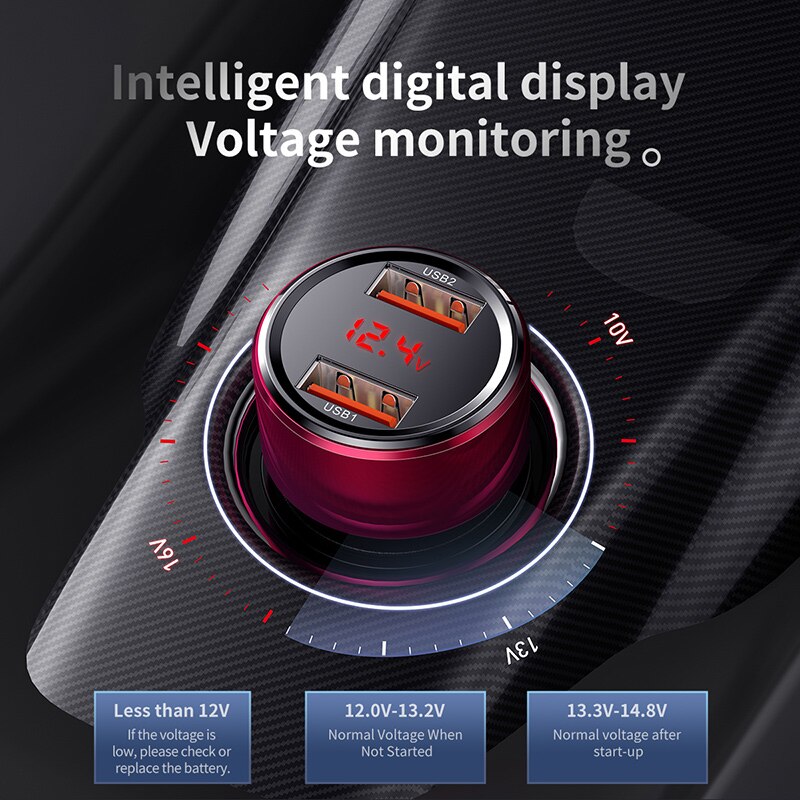 Hình ảnh Tẩu củ sạc nhanh đa năng cho xe hơi / xe ô tô trang bị cổng Type-C PD và USB hiệu Baseus Aurora trang bị đen LED hiển thị thông số sạc (Công suất 45W - 6A, Quick Charge 3.0 / Quick Chagre 4.0, sạc nhanh PD) - Hàng chính hãng