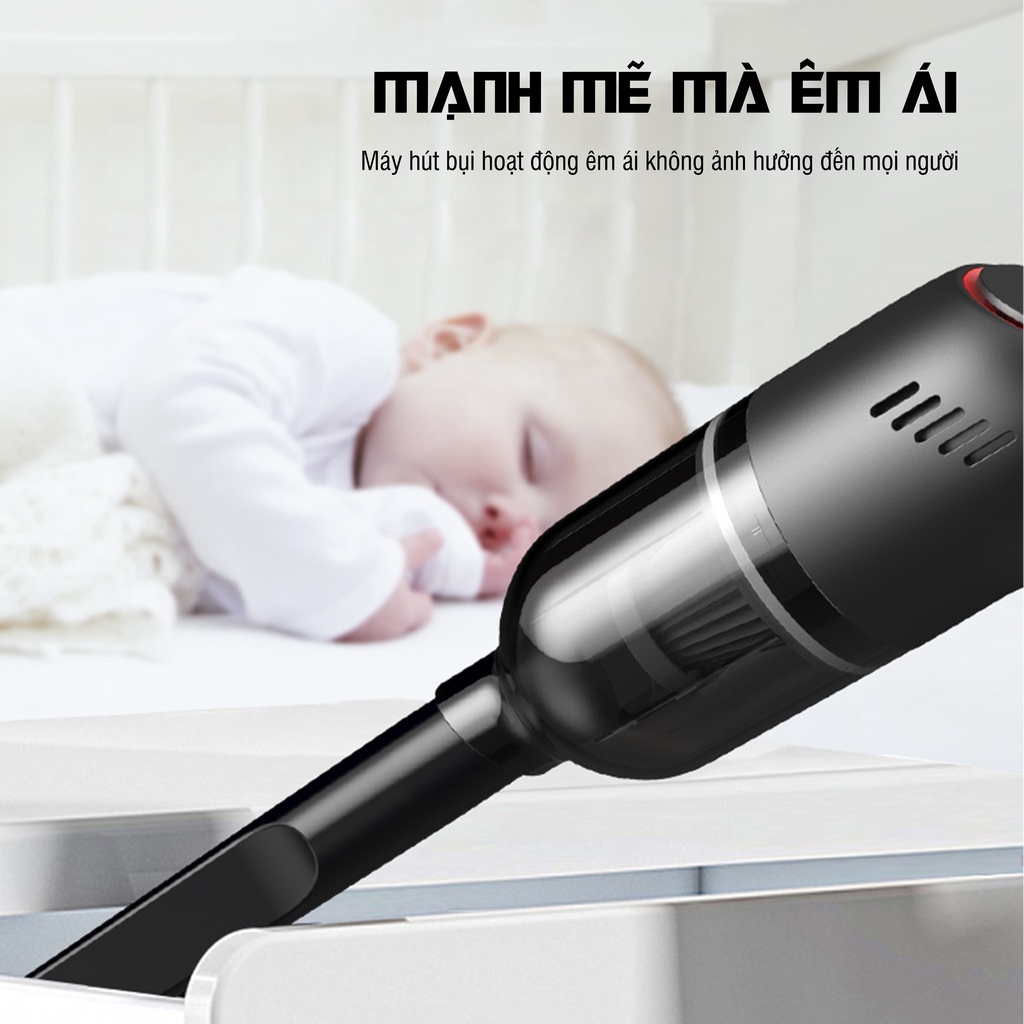 Máy Hút Bụi Giường Đệm Chăn Gối Mini NEMI Lực Hút 12000 PA - Máy Hút Bụi Cầm Tay Có 3 Đầu Hút Cho Ô Tô, Giường Đệm