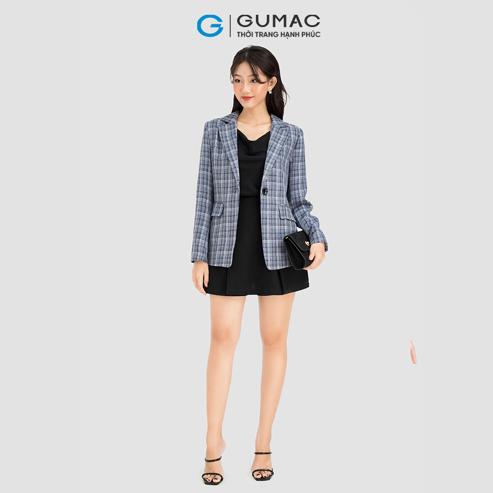 Áo vest blazer nữ GUMAC AC08050 sọc caro có túi nắp