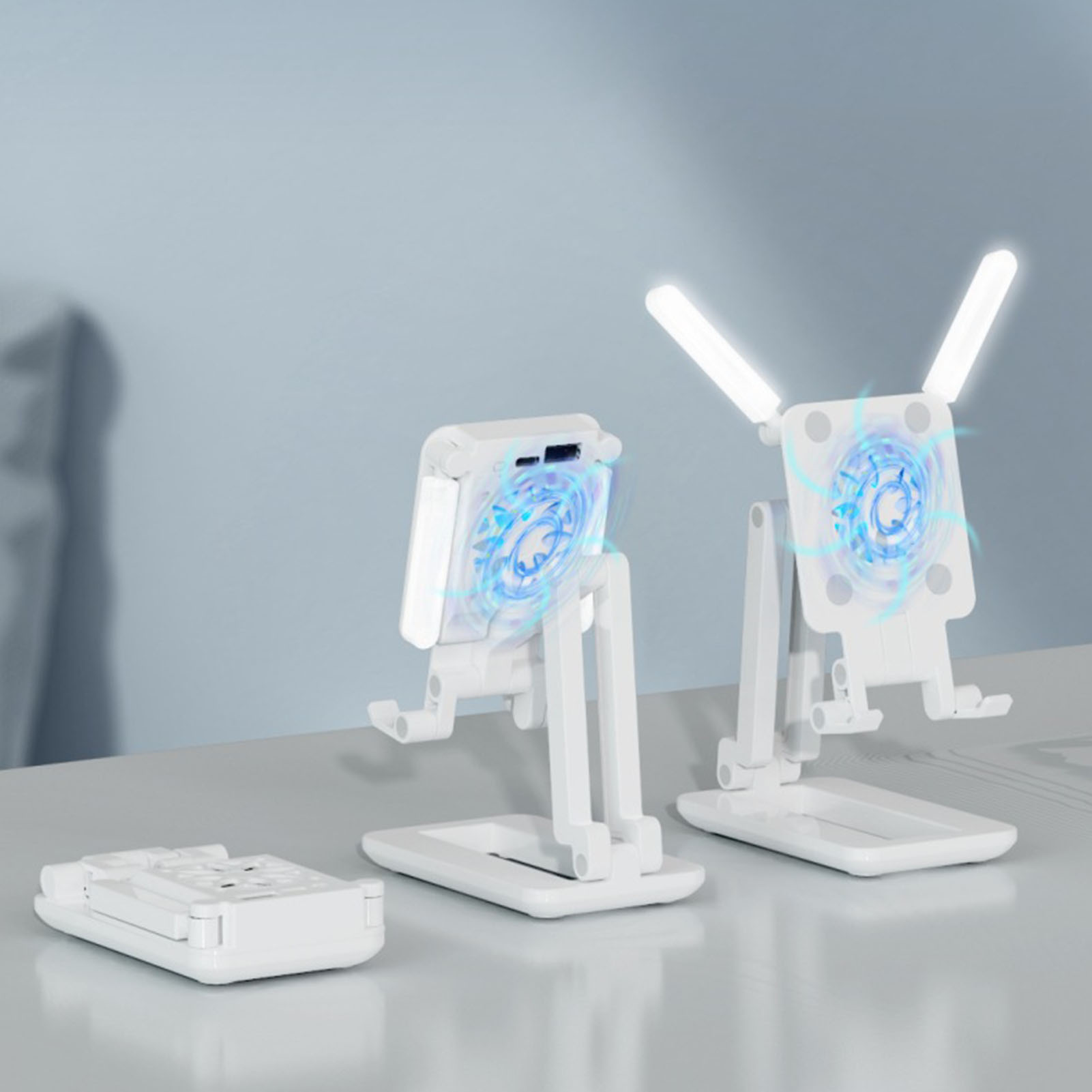 Fashion And Cool Multi-Function Adjustable Desktop Phone Holder With Fill Lamp Cooling Fan For 11inch Phone Tablet