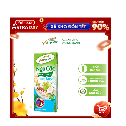 Combo 2 Lốc Sữa Ngũ Cốc Dinh Dưỡng VIỆT NGŨ CỐC Hương Dừa Thơm Béo Uống Liền 180ml/Hộp