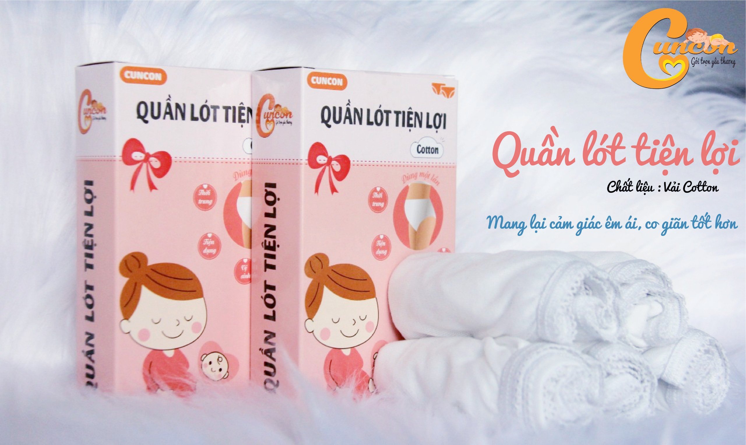 Hộp 5 cái Quần Lót Tiện Lợi CUNCON Cotton cho mẹ bầu, mẹ đi sinh | Vệ sinh, mềm mại, thoáng mát, co giãn thoải mái, không đổ lông