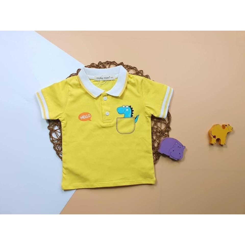 Áo Phông Cộc Tay Cổ Trụ Hàng Minky Mom Thêu Họa Tiết Động Vật Cho Bé (AP100