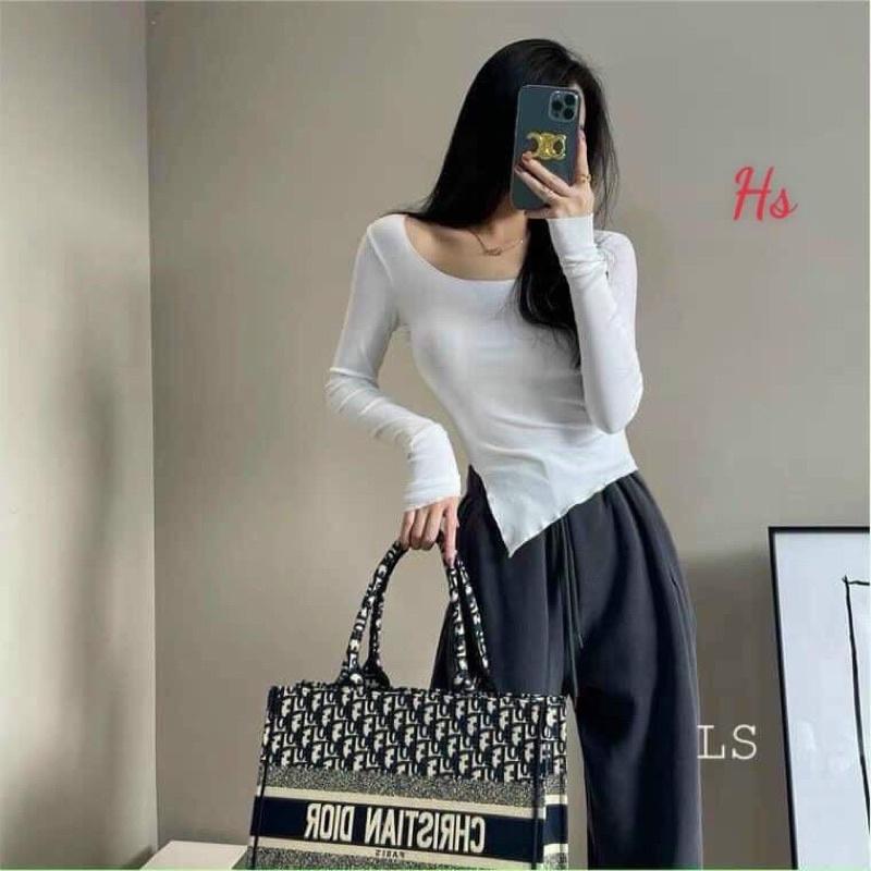 Áo Thun Body Nữ Dài Tay Xẻ Tà Vạt Lệch 3 Màu Siêu Xinh Cực Dễ Phối Đồ