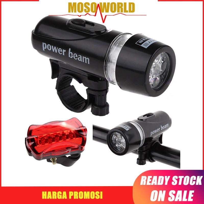 5 LED đen xe đạp Xe đạp MTB Đèn trước + bướm màu đỏ Xe đạp sau Bộ đèn an toàn phía sau