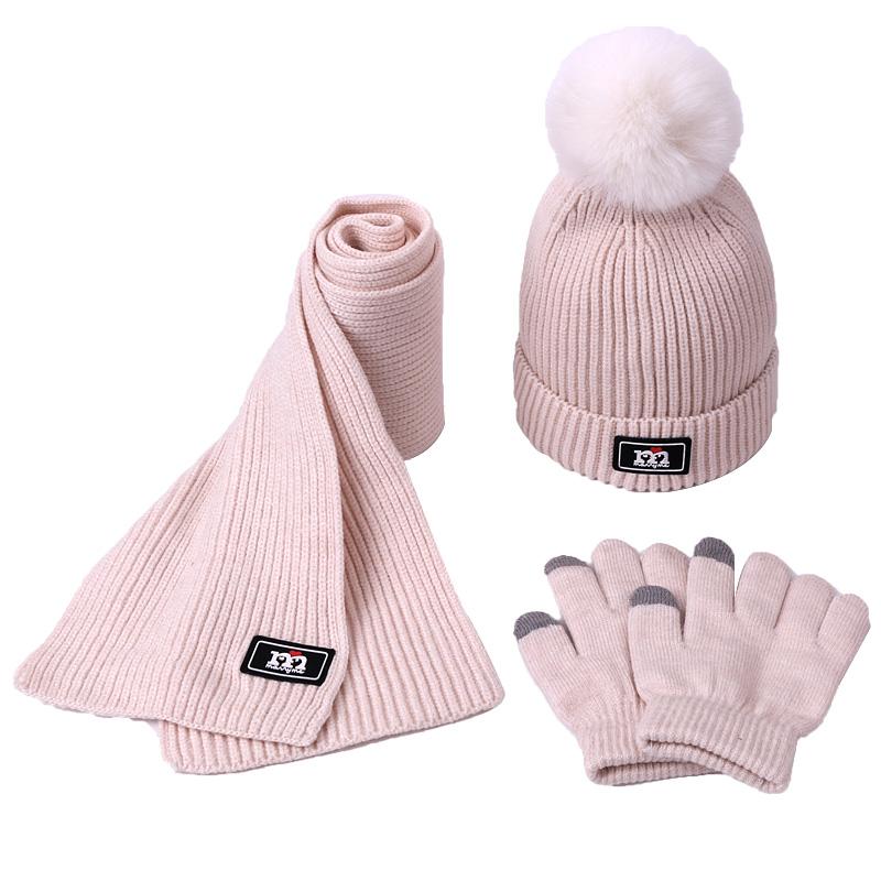 3 Mảnh Khăn Mũ Bộ Bé Gái Trẻ Em PomPon Beanies Dệt Kim Skullies Nón Trẻ Em Giữ Ấm Mùa Đông Len Croptop Mũ Lưỡi Trai unisex