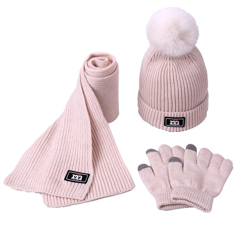 3 Mảnh Khăn Mũ Bộ Bé Gái Trẻ Em PomPon Beanies Dệt Kim Skullies Nón Trẻ Em Giữ Ấm Mùa Đông Len Croptop Mũ Lưỡi Trai unisex