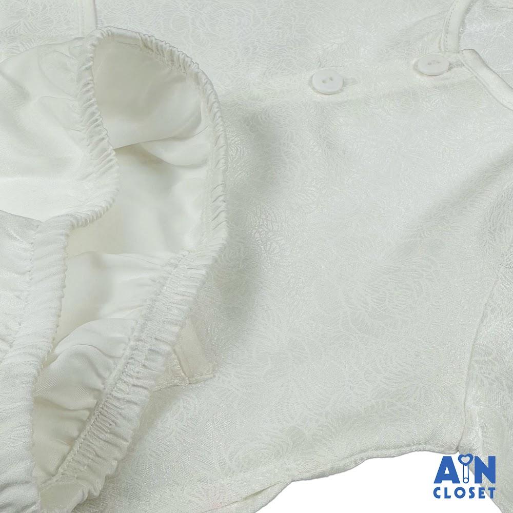 Bộ quần áo Bà Ba Dài tay ngắn bé gái họa tiết hoa Mẫu Đơn Trắng Gấm lụa - AICDBGLTWDJC - AIN Closet