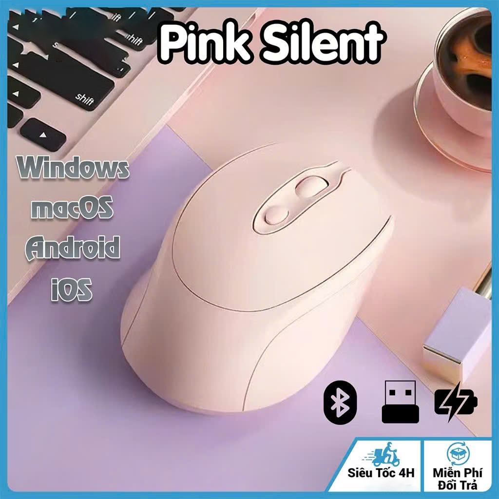 Chuột Không Dây Sạc Pin Click Siêu Tĩnh Âm 2 Chế Độ Bluetooth 5.2 & USB 2.4G, 3 Mức DPI KẾT NỐI ĐIỆN THOẠI IPAD LAPTOP - HÀNG CHÍNH HÃNG
