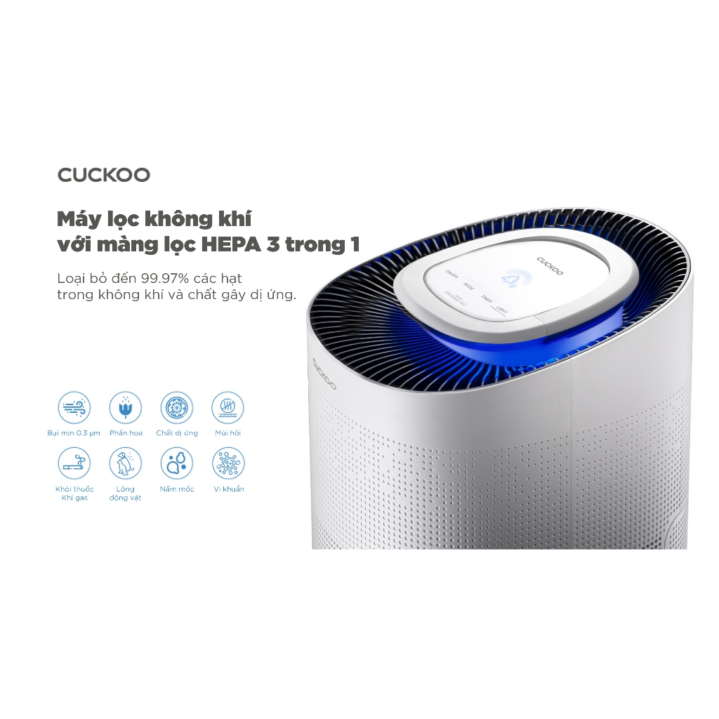 Máy lọc không khí Cuckoo 45m2 CAC-J1510FW/WHCKV - 3 in 1 HEPA- lọc bụi mịn PMO.3- đèn cảnh báo chất lượng không khí- Bảo hành 12 tháng- Hàng chính hãng Cuckoovina