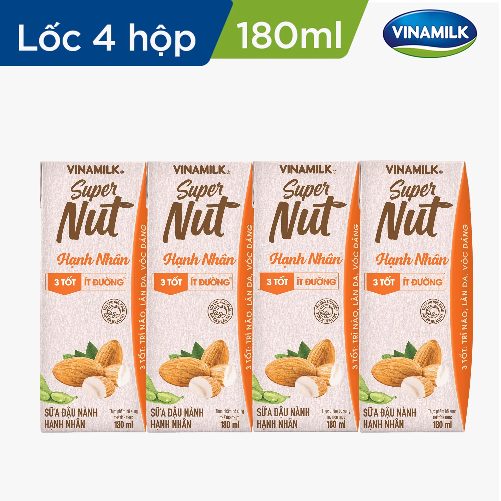 COMBO SỮA ĐẬU NÀNH VINAMILK SUPER NUT HẠNH NHÂN ÍT ĐƯỜNG 180ML