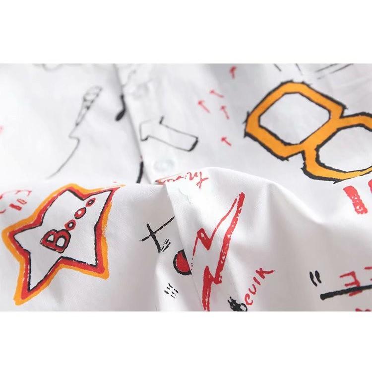 Đơn giản Thời trang Áo sơ mi nam dài tay In ấn Hoa văn