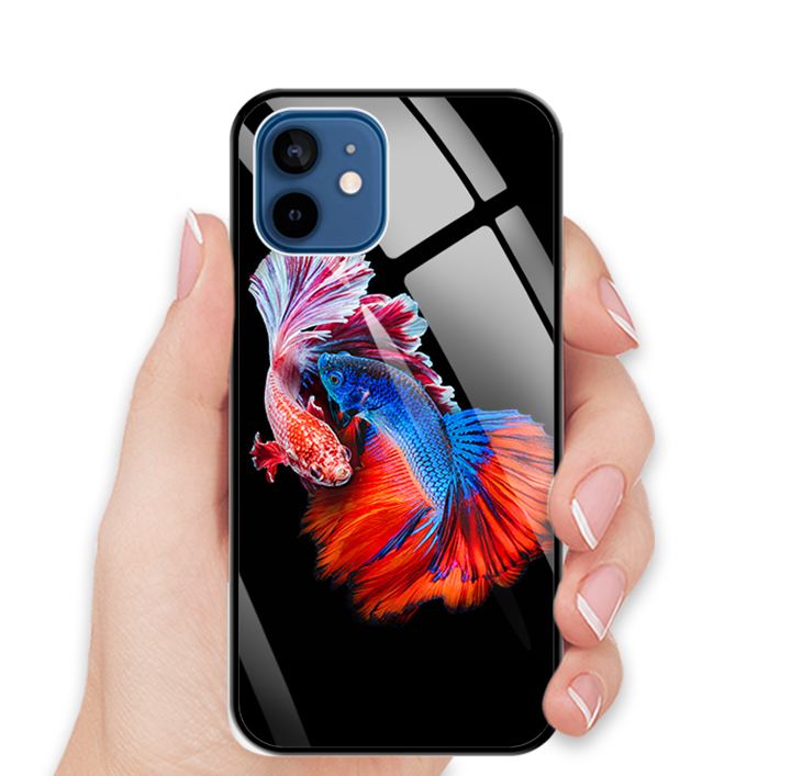 Ốp Lưng Kính Cường Lực Cho Điện Thoại IPHONE 12 / 12 PRO - 0222 FISHCOUPLE - Hàng Chính Hãng