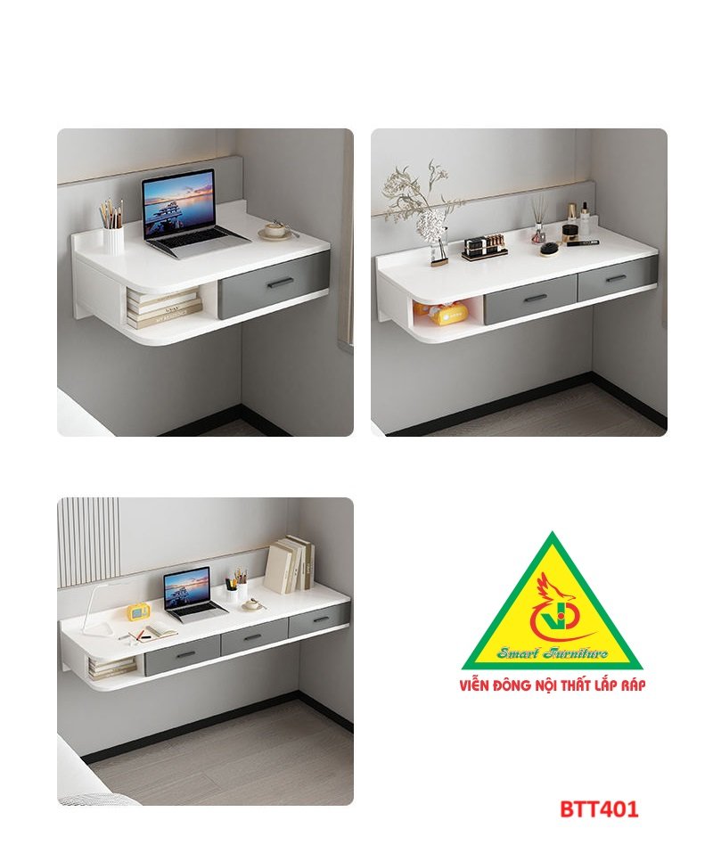 Bàn làm việc, bàn trang điểm treo tường bằng gỗ  BTT401 - Nội thất lắp ráp Viendong Adv
