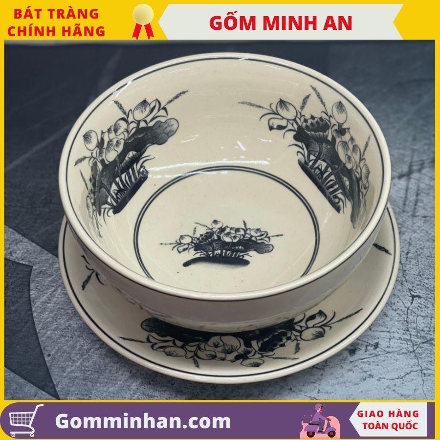 Tô sứ ăn phở gốm Minh An Bát Tràng vẽ tay thủ công Tô 18cm, đĩa đường kính 20cm