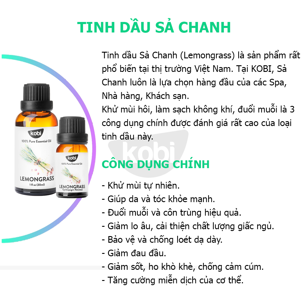 Combo Tinh Dầu Sả Chanh Kobi (50ml) + Tinh Dầu Tràm Gió Kobi (50ml) Nguyên Chất