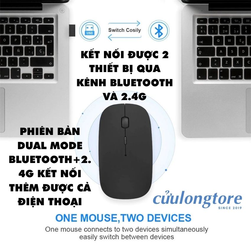 Chuột Không Dây Máy Tính Bluetooth 5.0 wireless 2.4G sạc pin mute click im lặng kết nối điện thoại chuột ko dây văn phòng đẹp sang trọng