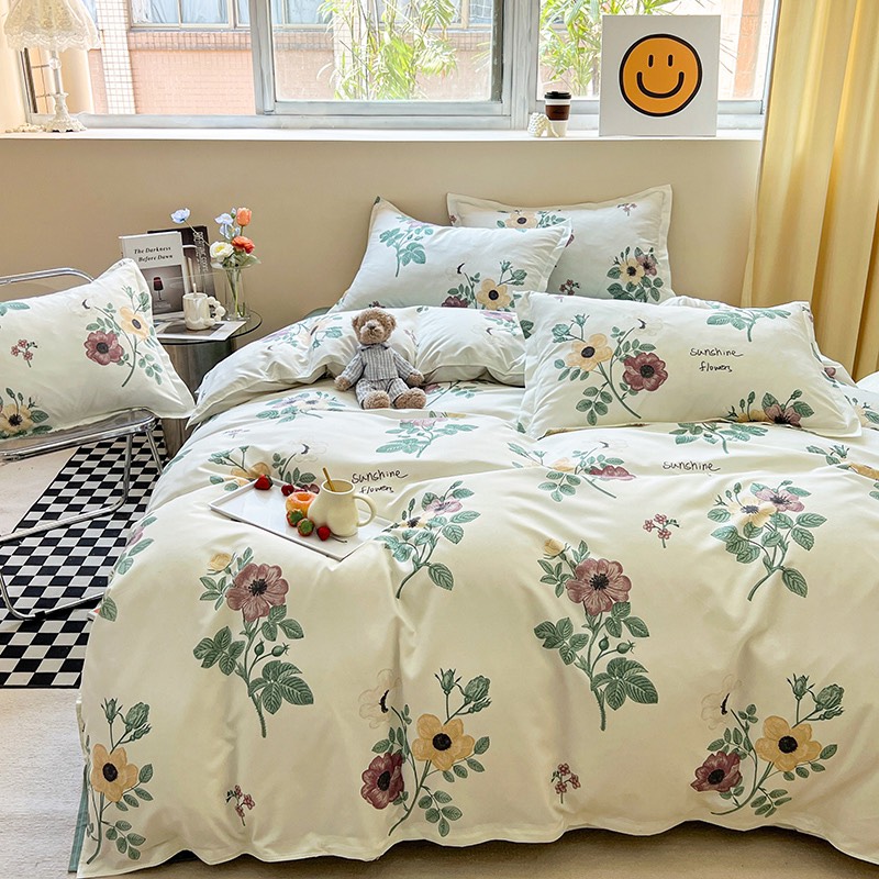 Bộ 4 món ga gối và vỏ chăn Cotton Poly Nhập Khẩu mẫu Hoa mười giờ