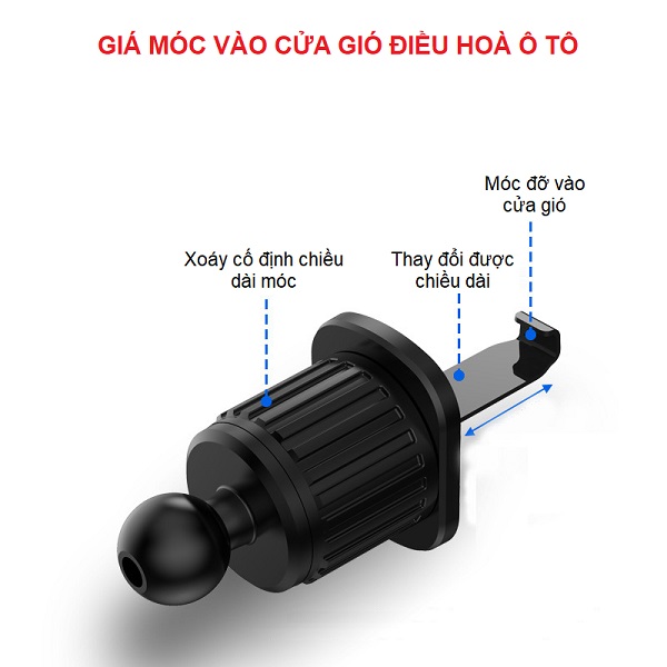 Giá Đỡ Điện Thoại Kẹp Cửa Gió Ô Tô Chất  Liệu Nhựa ABS Cao Cấp, Giá Đỡ Điện Thoại Móc Điều Hoà Ô Tô Xoay 360 Độ