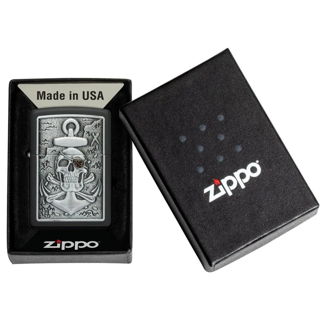 Bật Lửa Zippo In Hình Đầu Lâu Mỏ Neo Nổi Skull Anchor Emblem Design Chính Hãng Mỹ - Thiết Kế 3D Nổi, Sơn Đen Nhám, Chống Gió, Phong Cách Bụi Bặm