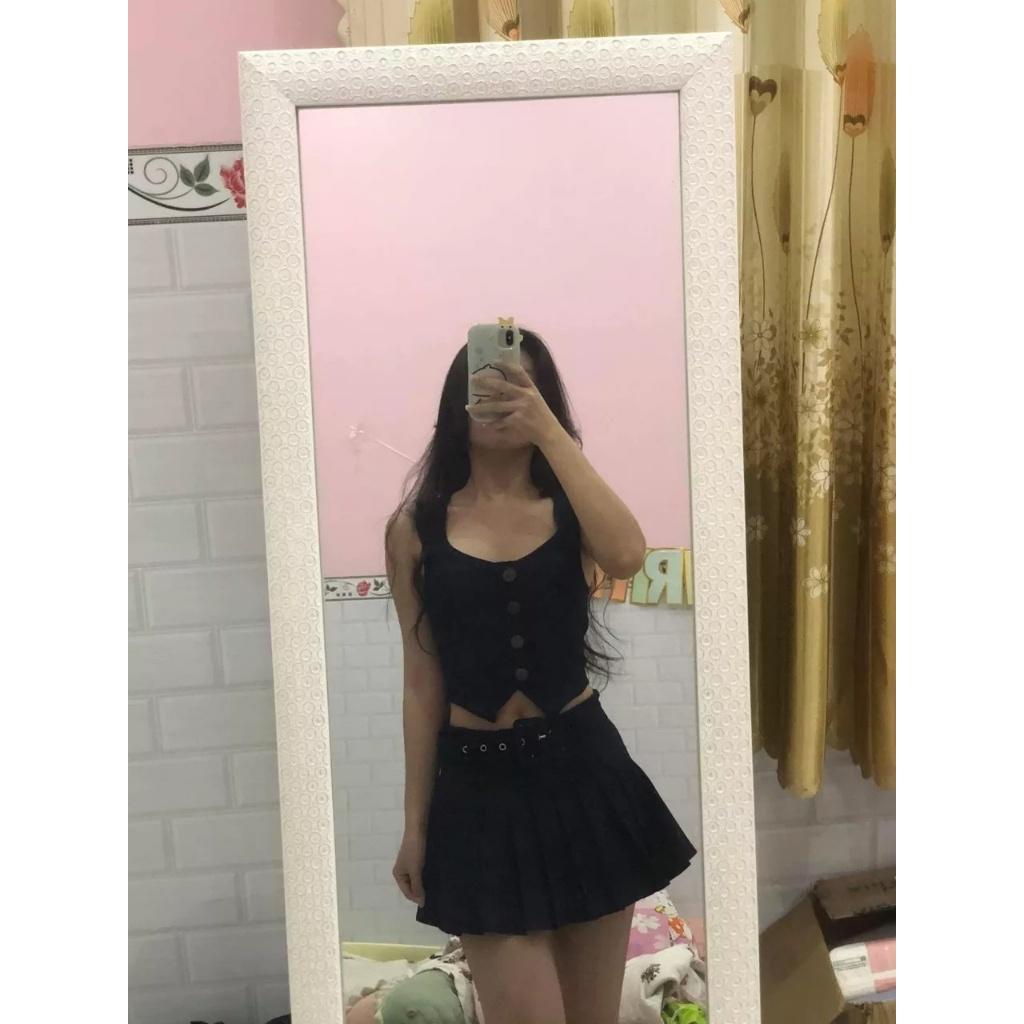 ĐẦM SET ÁO CROPTOP GILE DENIM JEANS + CHÂN VÁY NGẮN XẾP LY XÒE ĐI TIỆC ĐI CHƠI DẠO PHỐ ĐI BIỂN