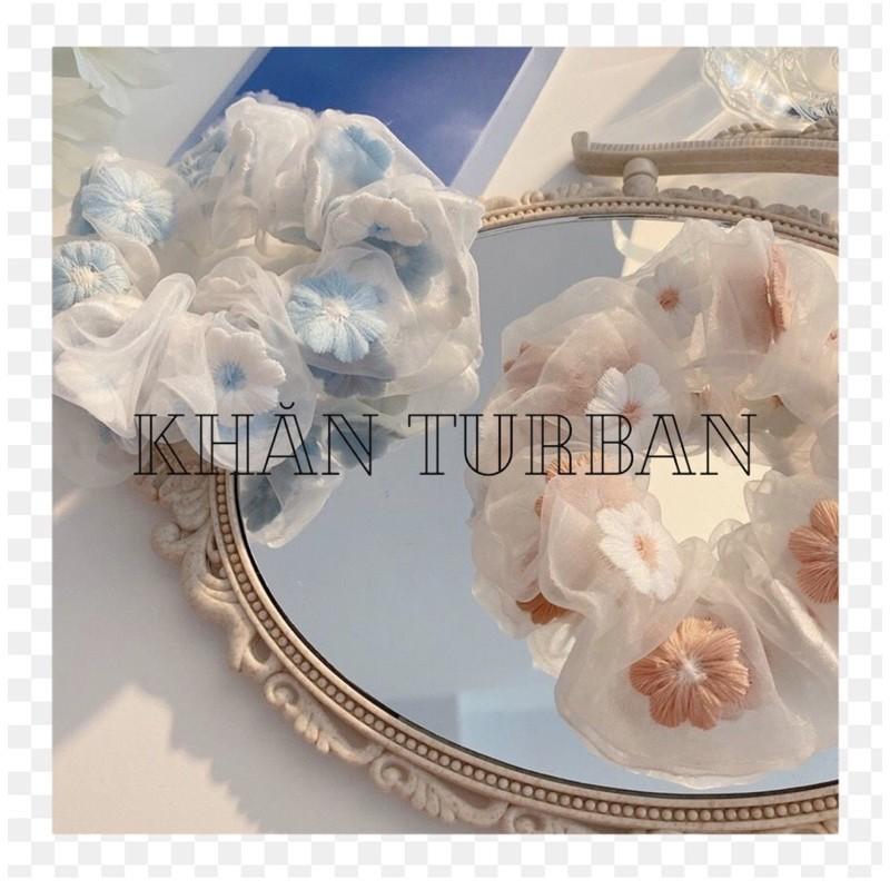 Cột tóc scrunchies thêu hoa - dây cột tóc scrunchies hoa