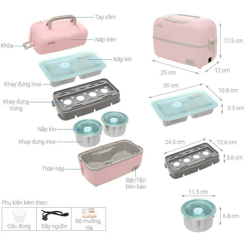 Hộp cơm cắm điện văn phòng UNIE UV hộp đựng cơm giữ nhiệt 2 tầng 4 ngăn inox