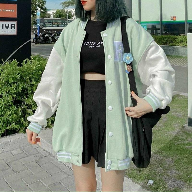 Áo Bomber Nỉ Thêu R Unisex Siêu Xinh Form Đẹp Unisex