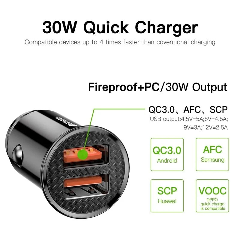 Bộ tẩu sạc nhanh đa năng dùng cho xe hơi Baseus Circular Plastic PPS Car Charger - hàng chính hãng