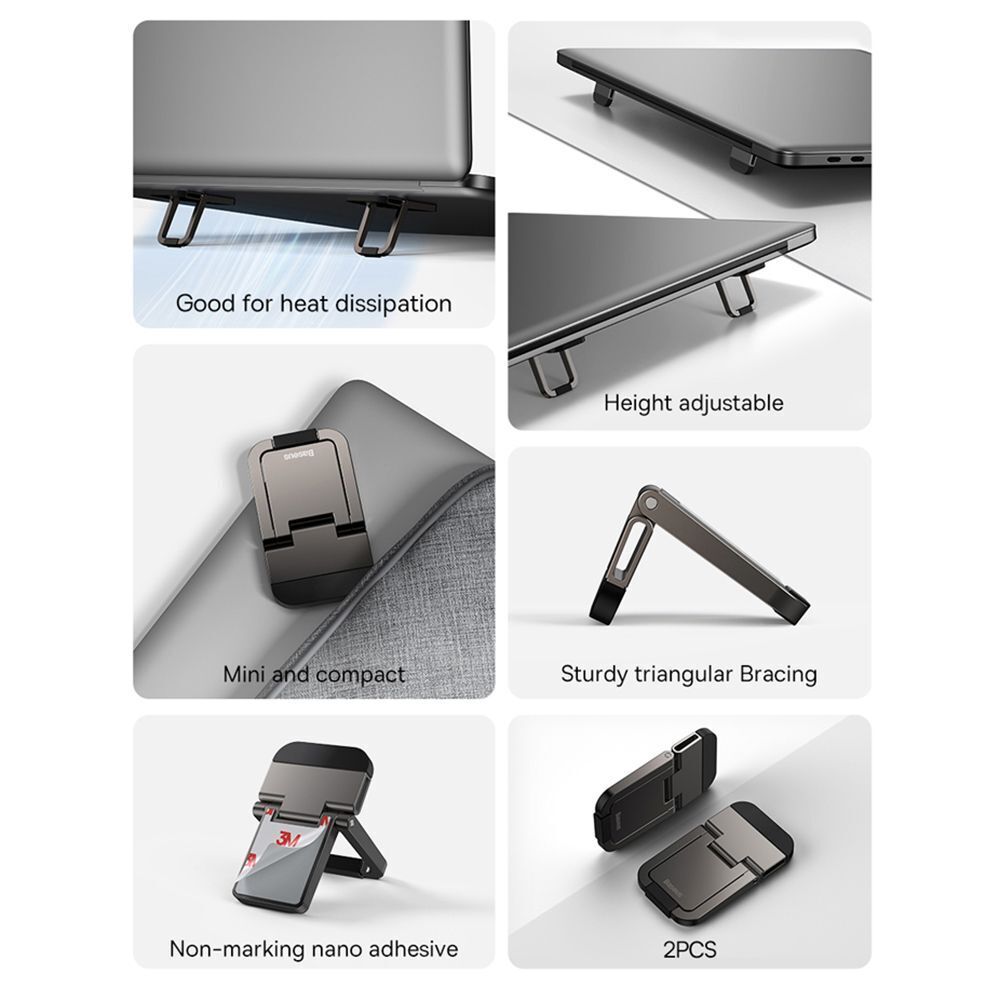 Giá đỡ, Chân đế đa năng nhỏ gọn cho Laptop/Mac-book Ba-se-us Slim Laptop Kickstand (Kim loại cao cấp, Xếp Gọn, Bộ 2 pcs) - Hàng chính hãng