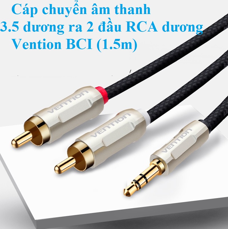 [ 3.5 ra 2 đầu RCA ]  Cáp chuyển Audio  3.5mm male ra 2 đầu RCA Male dây dù  Vention BCIBG / BCNBG - Hàng chính hãng