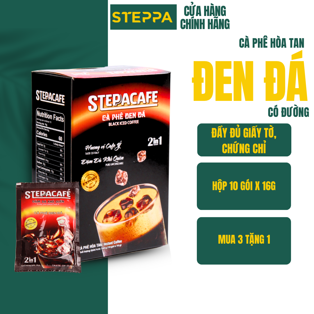 STEPPACAFE-Cà phê đen đá truyền thống (Hộp 10 gói x 16g)