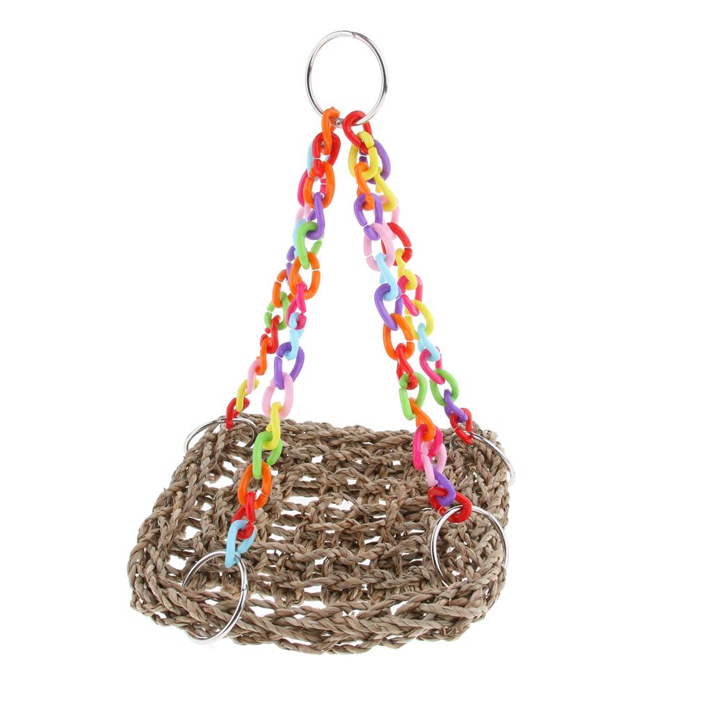 Parrot Climbing Net Pet Bird Swing Chew Grass Hammock Hanging Straw Cage Toys