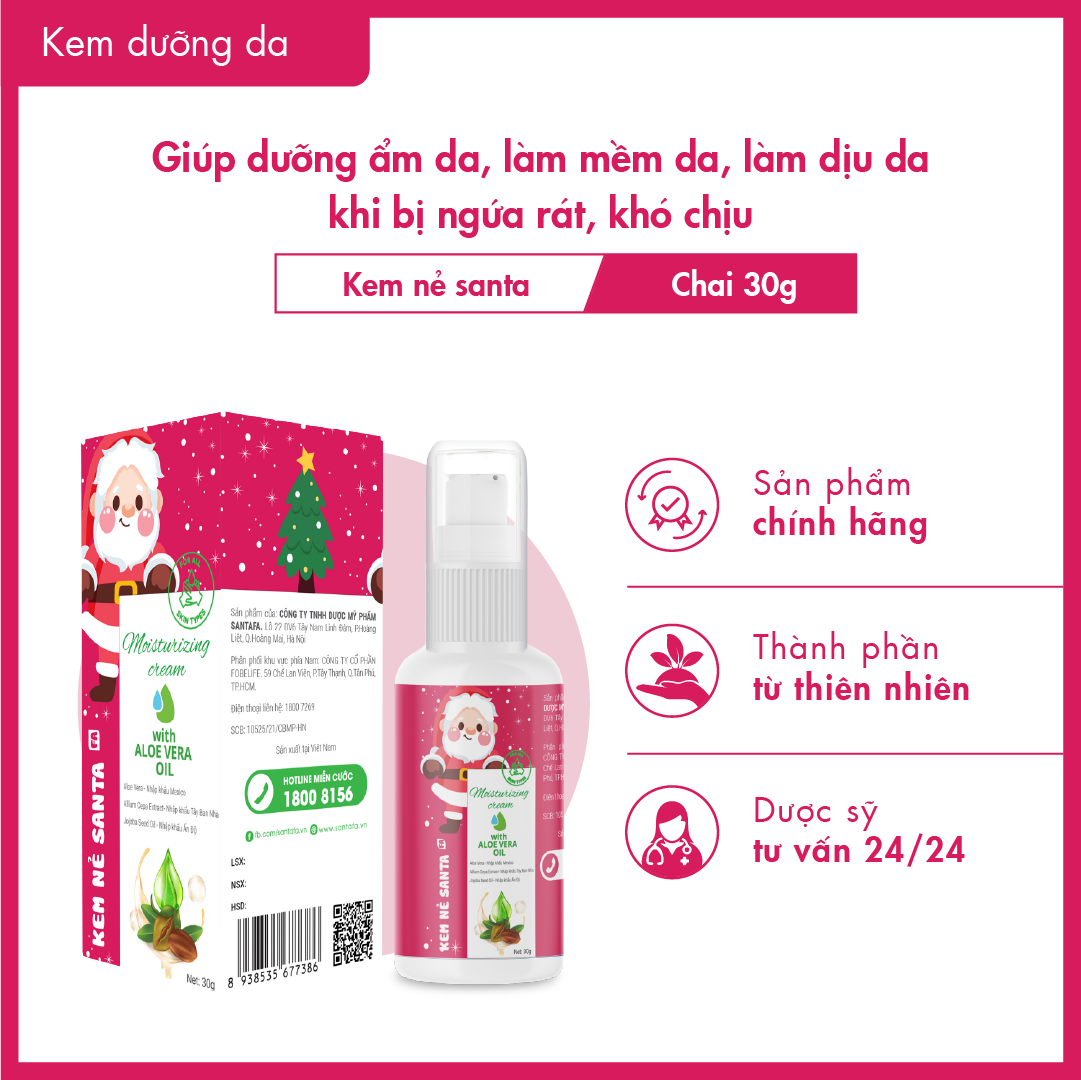 Kem nẻ Santafa - Dưỡng ẩm da, làm mềm da, làm dịu da khi bị ngứa rát, khó chiu, cải thiện tình trạng da: khô nẻ, chai sần, nứt gót, bong tróc - Chai 30g