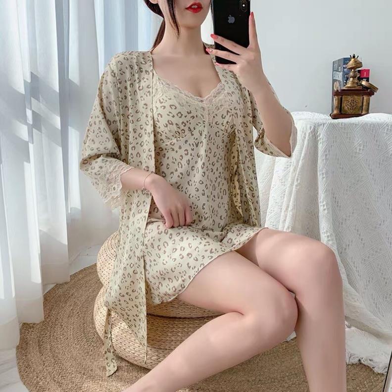 Váy Ngủ Sexy 2 Dây Phối Ren - Áo Choàng Ngủ KIMONO Lụa Satin Cao Cấp  *