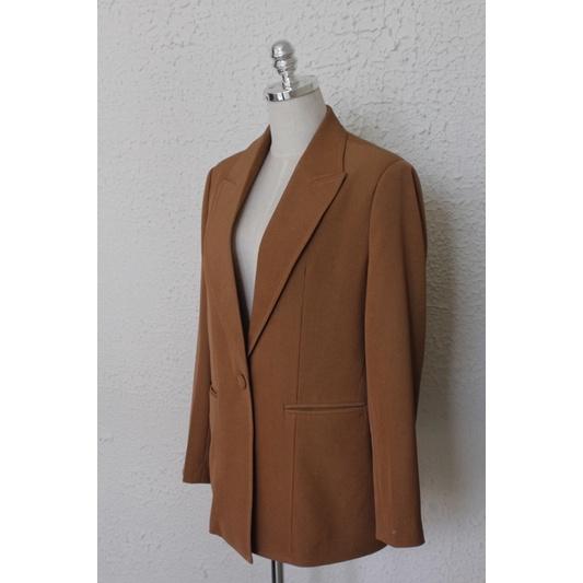 OLALASTUDIO Áo Blazer dáng dài oversize có độn vai ( 3 màu đen, caramel, xanh lá)