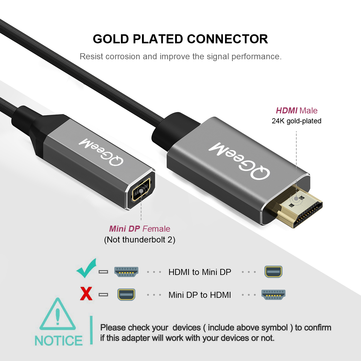 Cáp chuyển đổi HDMI 4K x 2K male sang Mini DisplayPort female QGeeM-Hàng Chính Hãng