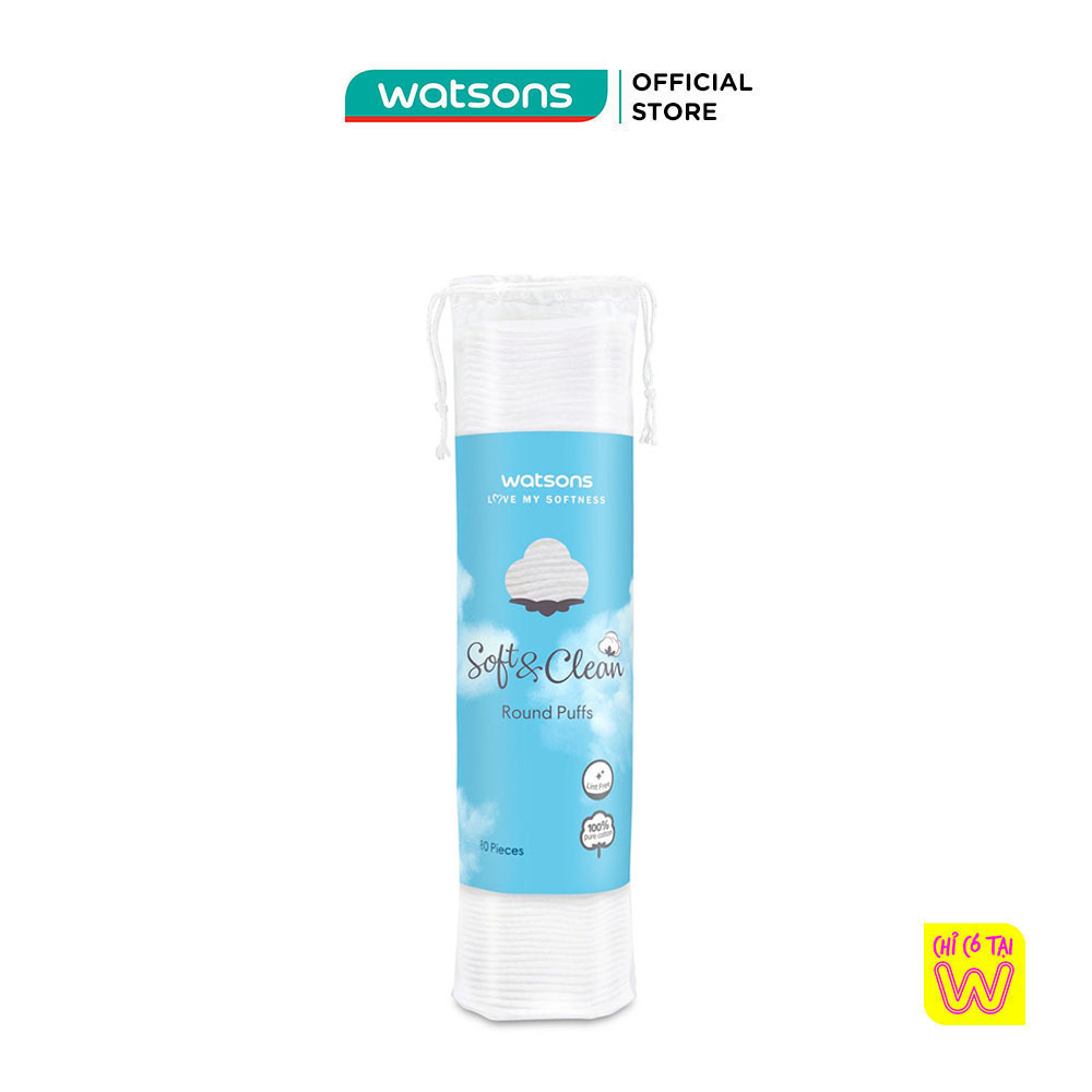 Bông Tẩy Trang Watsons Love My Softness Soft & Clean Round Puffs Dạng Túi Mềm 80 Miếng