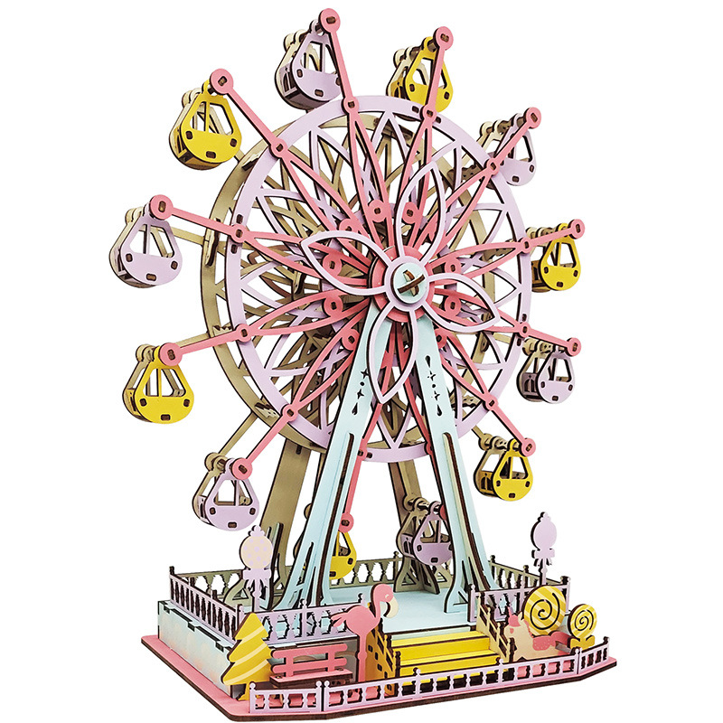 Đồ chơi lắp ghép gỗ 3D Mô hình Vòng đu quay Ước mơ Dream Ferris Wheel HK04 Laser - Tặng kèm đèn LED